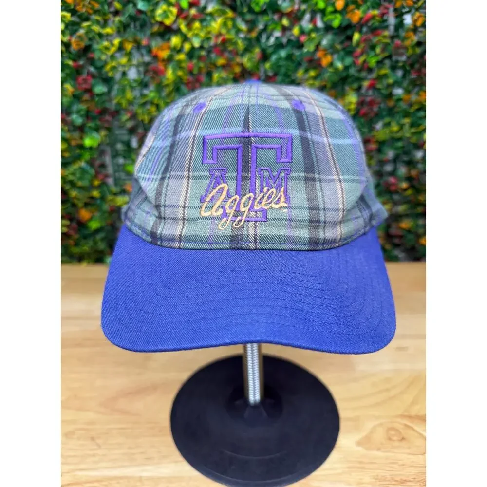 Texas A&M Aggies Koza's San Sun Plaid Hat Vintage 90's Purple Tartan‎ ATM NCAA
